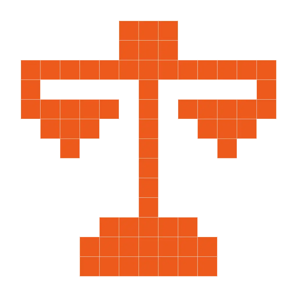 Pixel-art scales representing legal operations